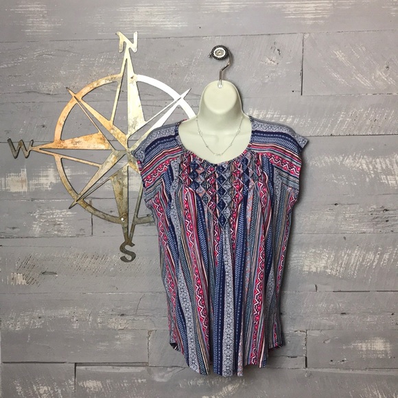 New! multi colored mosaic stripe top - Picture 1 of 3